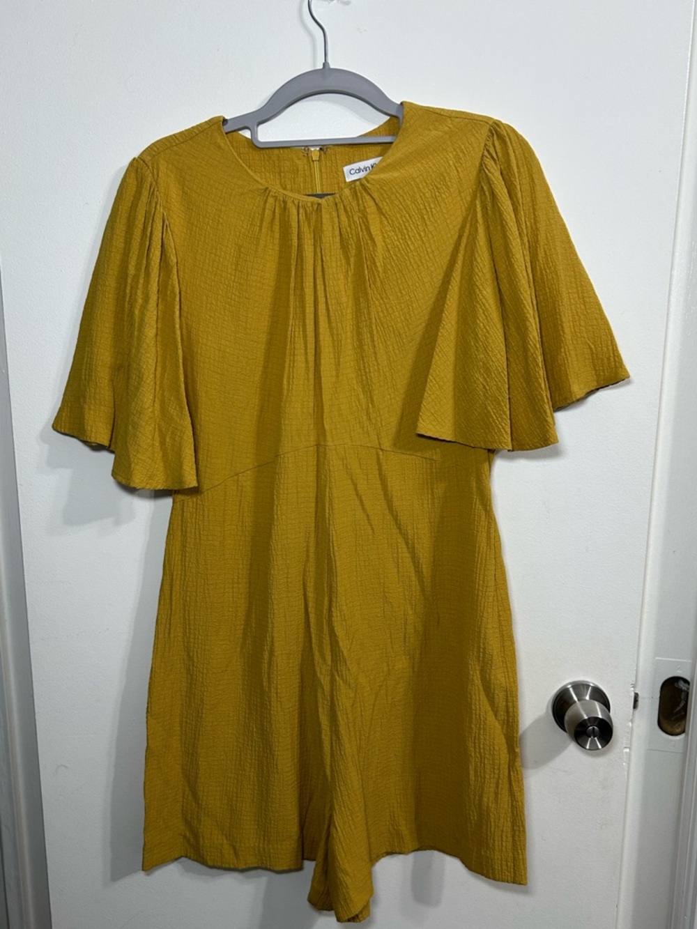 Calvin Klein Mustard Yellow Flutter Sleeve Shorts Romper